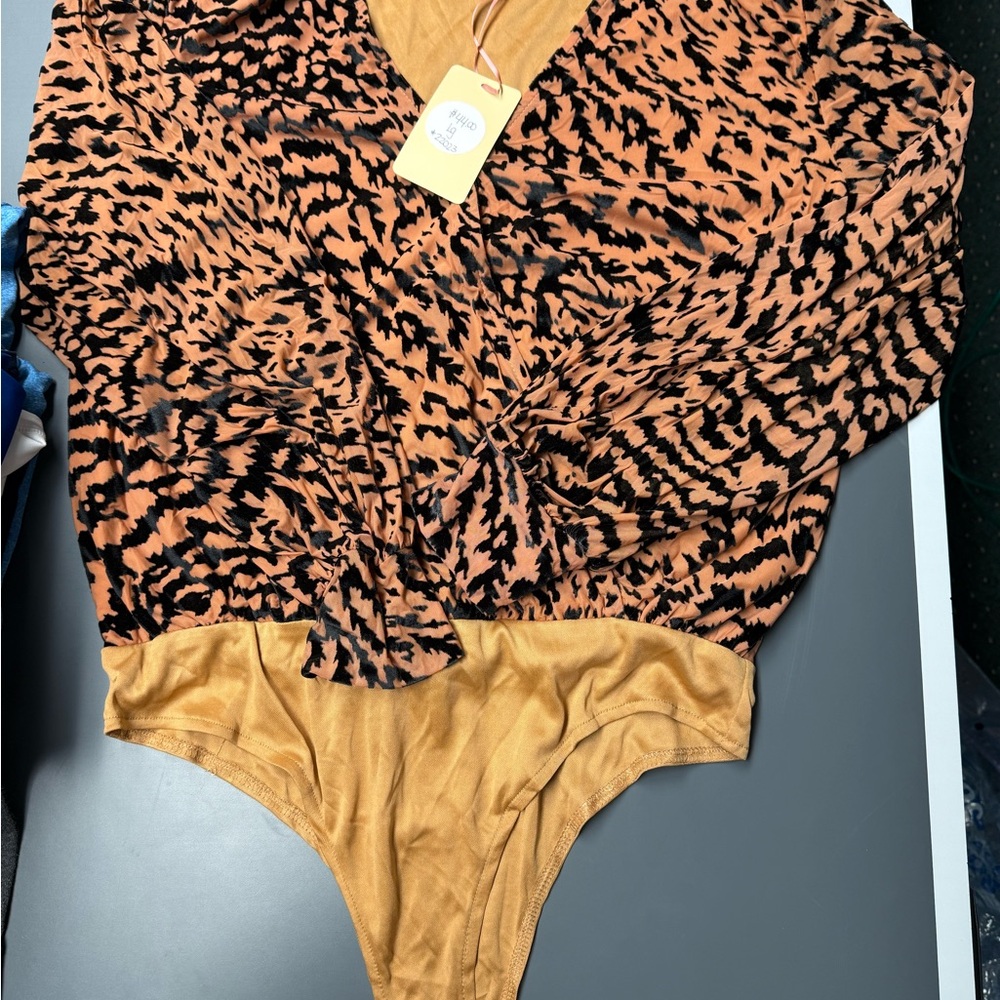 Entro Burnt Orange and Black Patterned Bodysuit